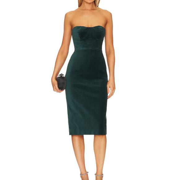 BCBGMaxazria Velvet Bustier Dress in Pine NWT - Size 12 - Picture 1 of 8